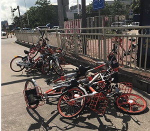 Sharing bicycles piled up on Streets of Shenzhen 