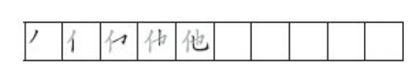 Stroke order of the character 他(Tā) 